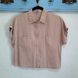 Thread & Supply Cropped Button Down Collared Shirt Blush Pink size M